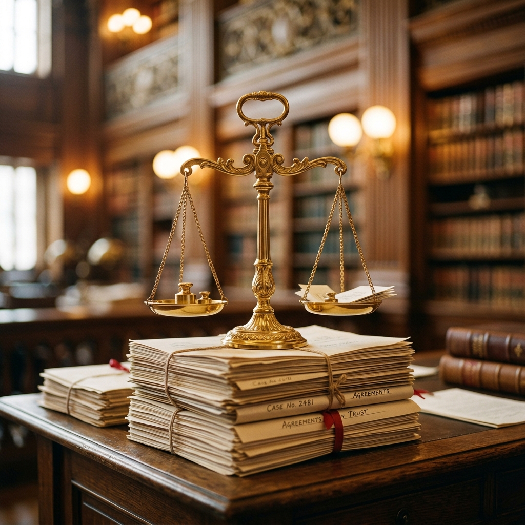 Balanza de la justicia sobre documentos legales